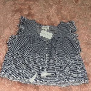 Isa & Ella ruffle top blue and white NWT